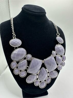 Kohl's Lavender Faceted Statement Bib Necklace in Silver-Tone, NWT